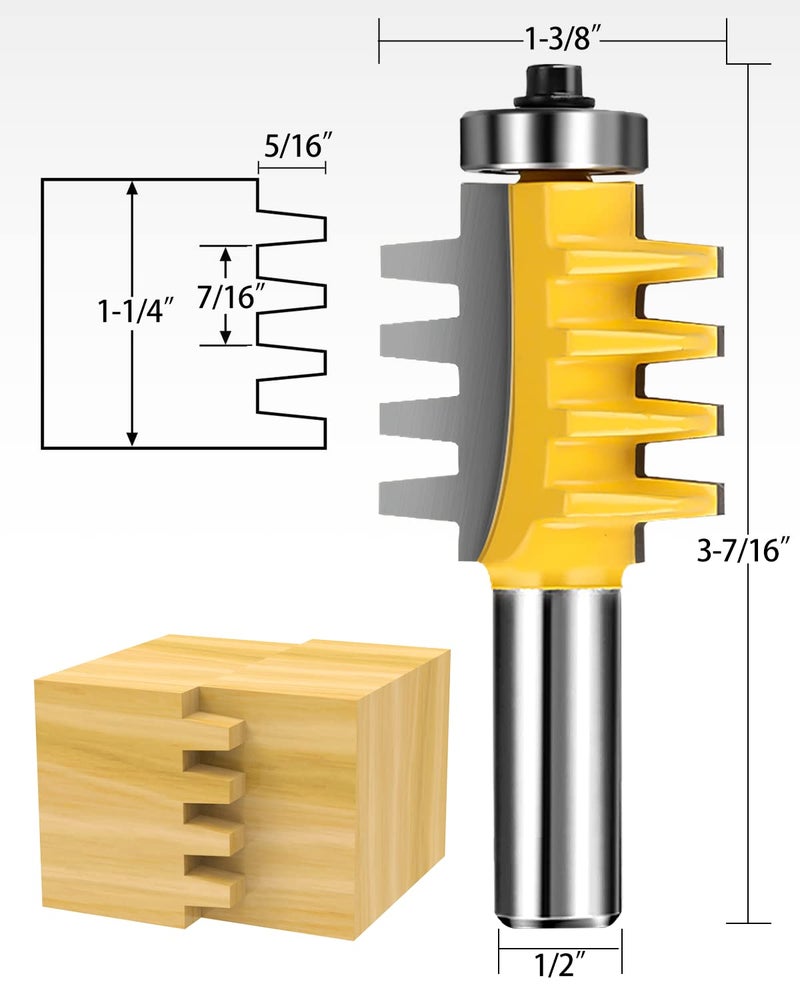 Jooyle 1/2-Inch Shank Tongue and Groove Router Bits Set & Reversible Finger Joint Router Bit, 3 Pack Router Bit Set, Woodworking Chisel Cutter for Density Boards, Solid Wood, MDF, Chipboard, Splints, Etc - Image 5
